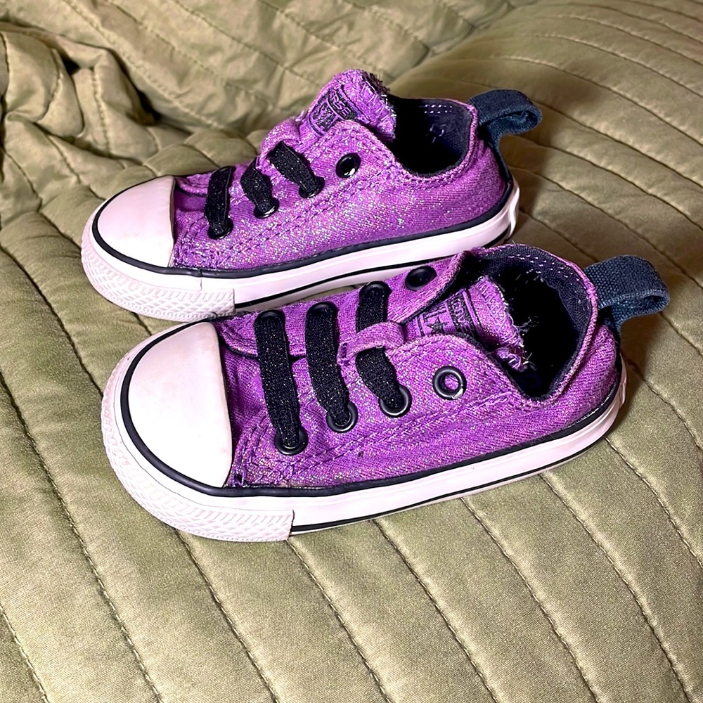 Toddler slip on size 5 converse purple glitter